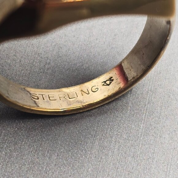 VTG Vargus Sterling Vermeil Black Onyx Diamond Men Signet Initial Ring Size 11 - Picture 6 of 12